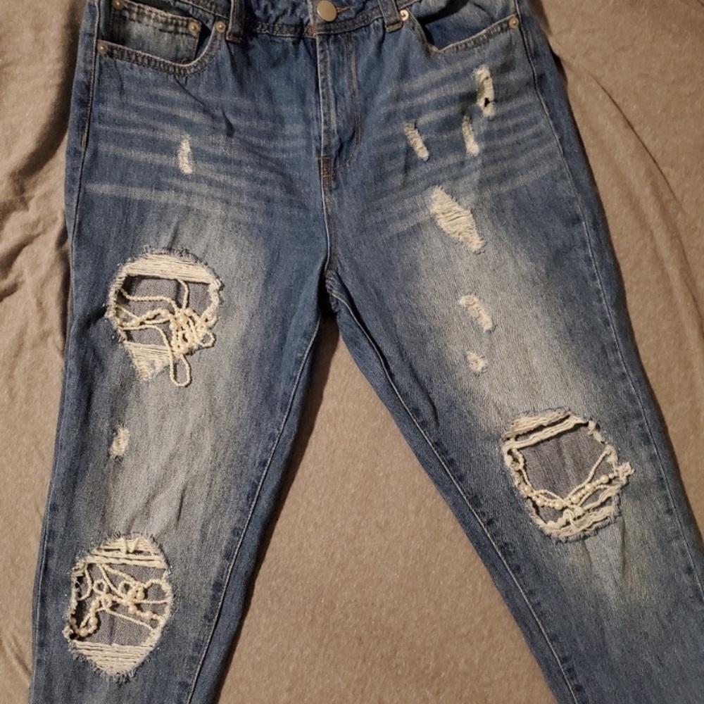 Windsor • Distressed Beaded Boyfriend Jeans
